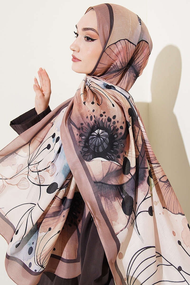 Poppy Desen Liva Modal Şal Camel