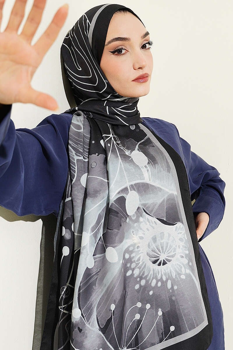 Poppy Desen Liva Modal Şal Siyah