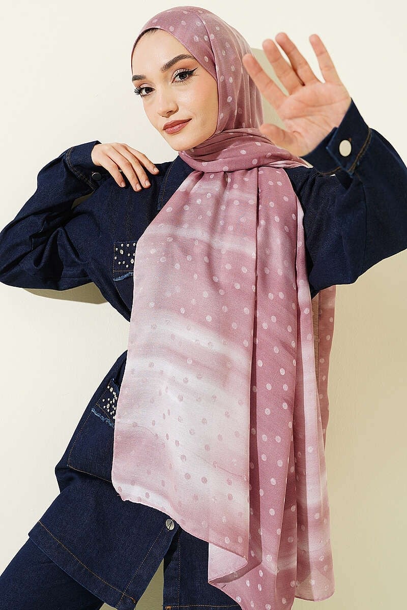 Puantiyeli Degrade Şal Gül Kurusu