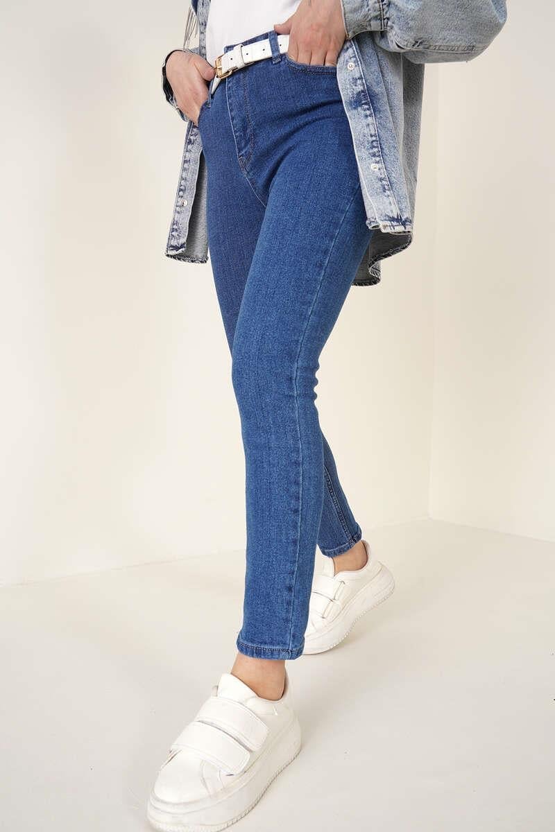 Regular Fit Likralı Pantolon Orta Mavi