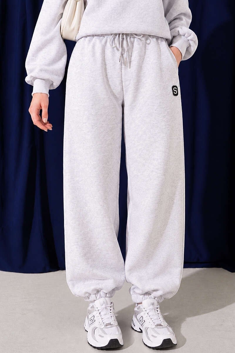 S Armalı Şardonlu Jogger Pantolon Melanj Gri