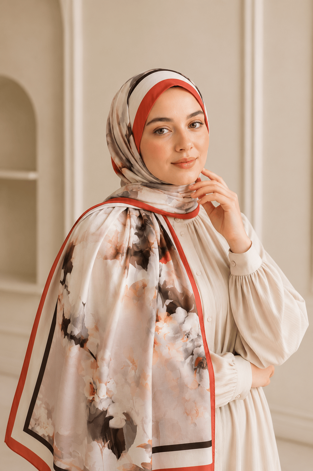 Safir Çiçek Desen Şal Serisi Gülkurusu