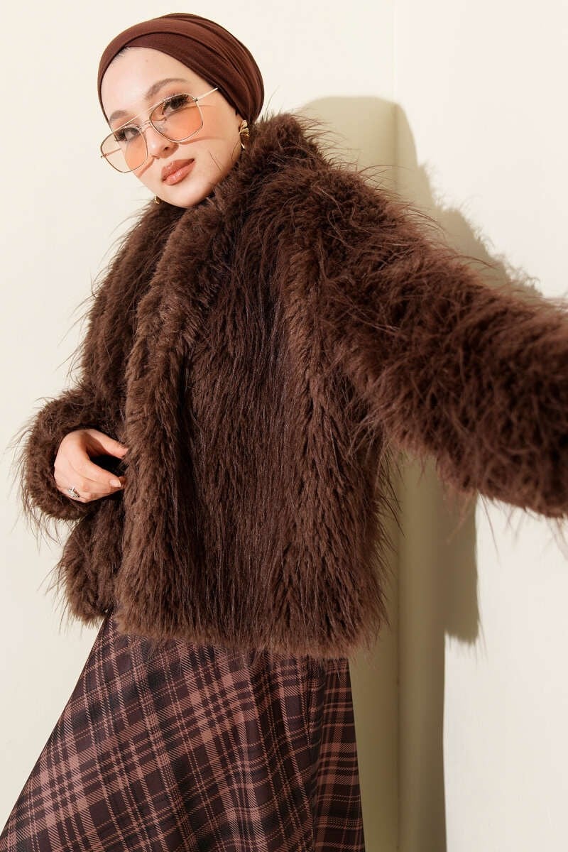 Salaş Kürk Detaylı Mont Kahve