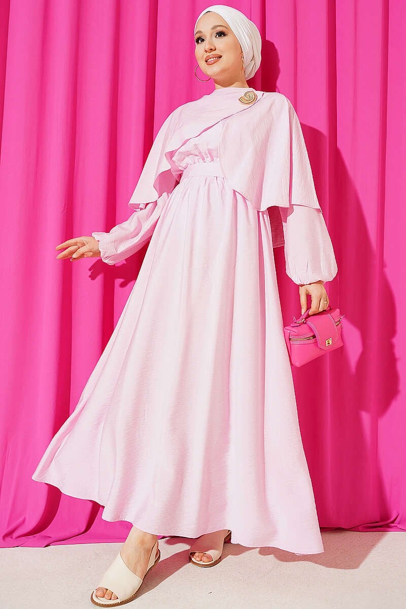 Salyangoz Toka Detaylı Elbise Pembe