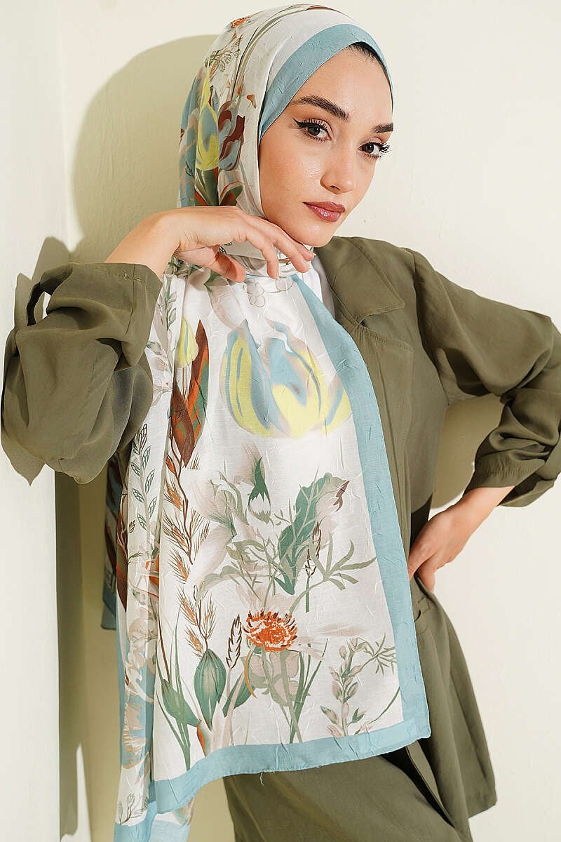 Sarmaşık Desenli Bambu Kraş Şal Mint