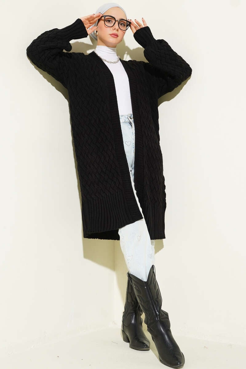 Sepet Örgü Triko Hırka Siyah