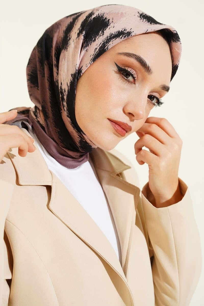 Şerit Geçişli Desenli Bambu Eşarp Toprak