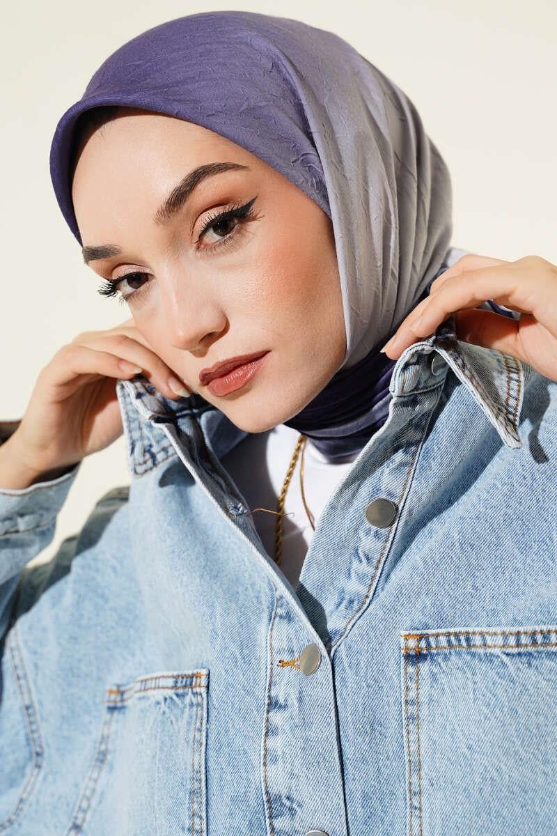 Şeritli Bambu Kraş Eşarp Koyu Lila