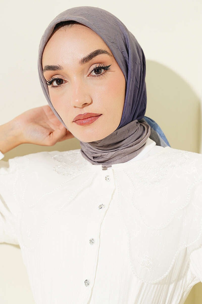 Şeritli Bambu Kraş Eşarp Lila Vizon