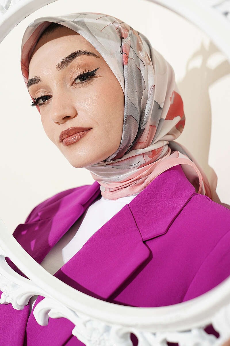 Soft Çiçek Desenli Eşarp Pembe