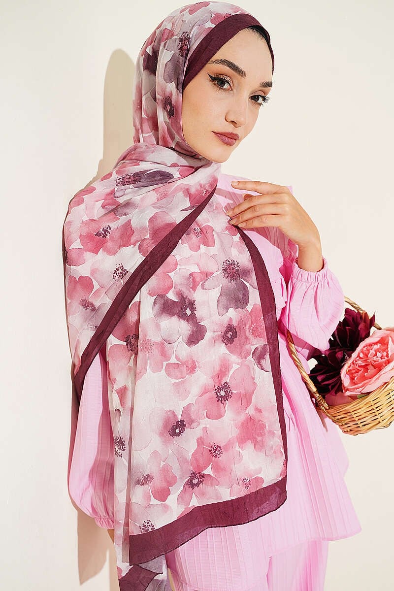 Soft Flora Bambu Kraş Şal Bordo