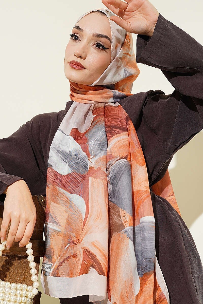 Soyut Fırça Desen Soft Şal Bej