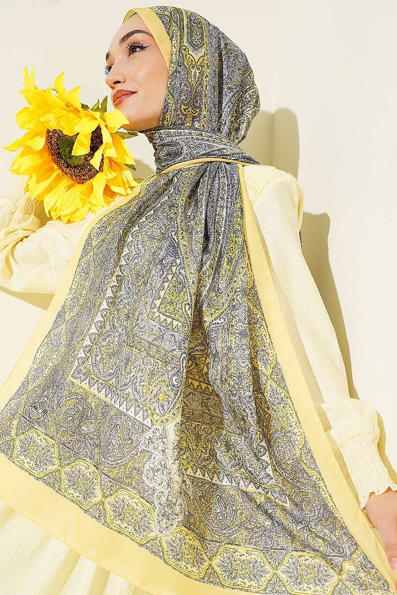 Tarihi Vintage Desen Soft Şal Sarı