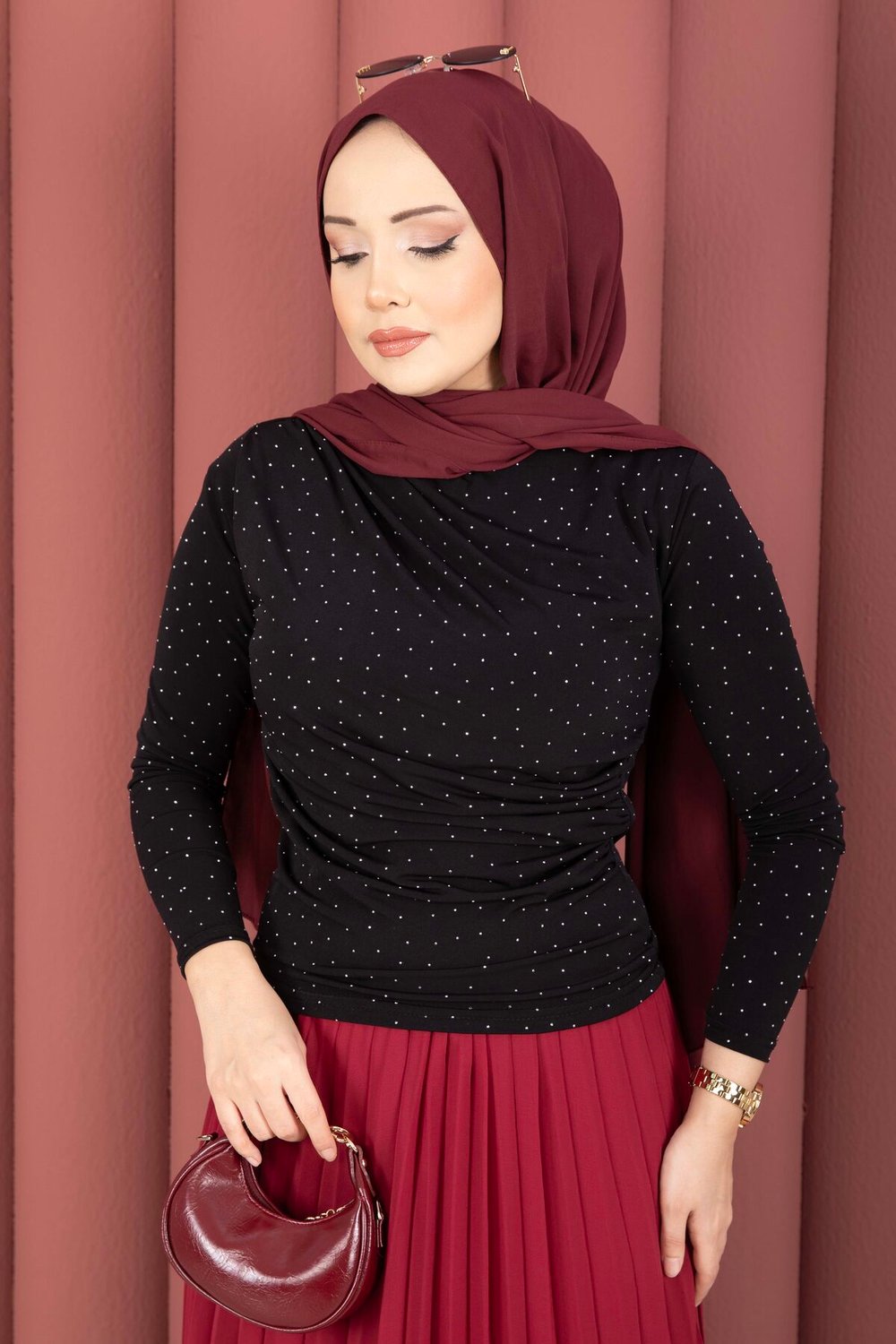 Taş Detaylı Sandy Body Siyah