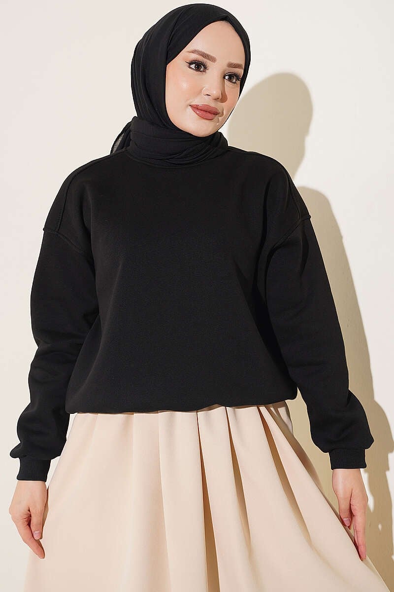 Üç İplik Şardonlu Sweatshirt Siyah