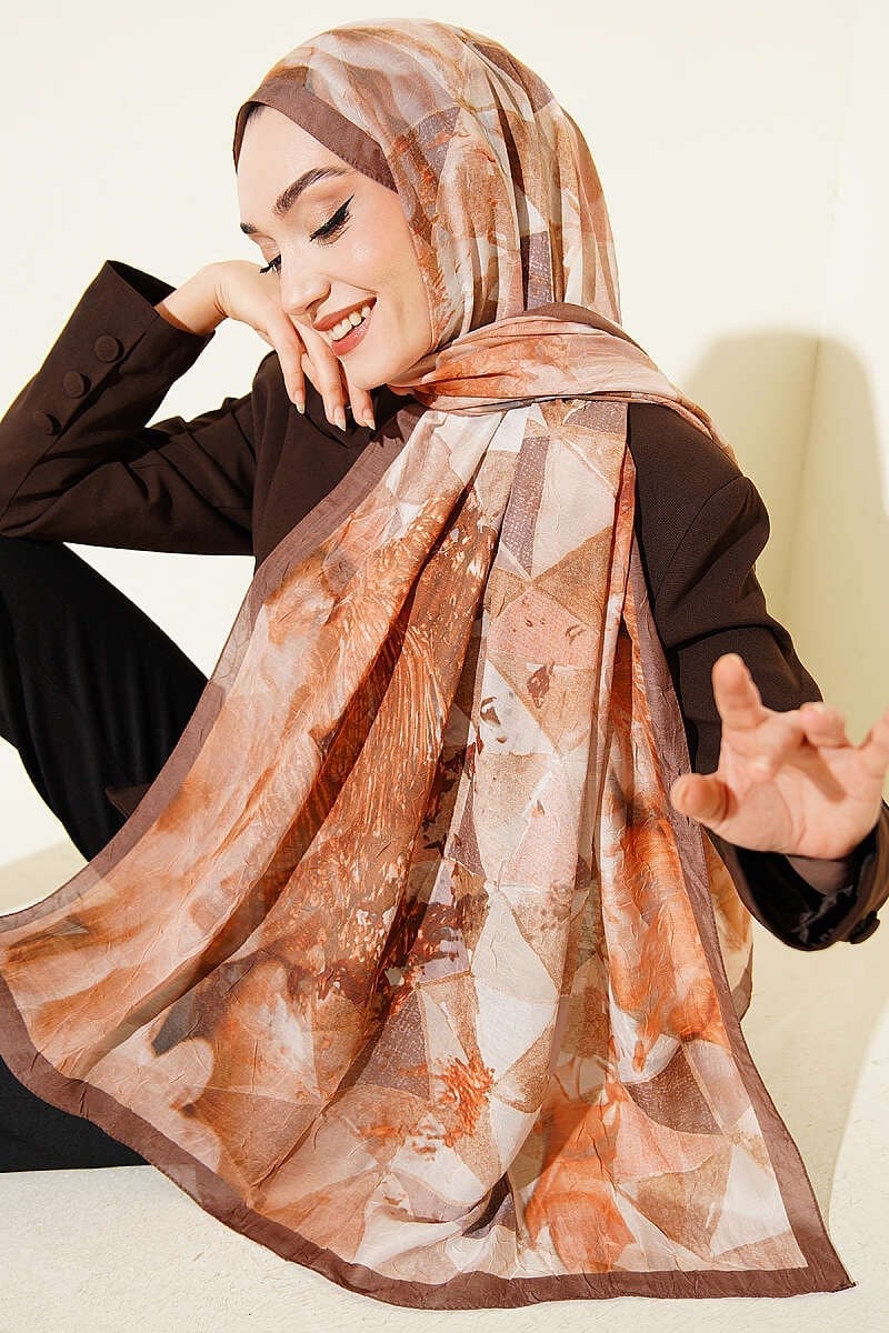 Üçgen Desen Bambu Kraş Şal Camel