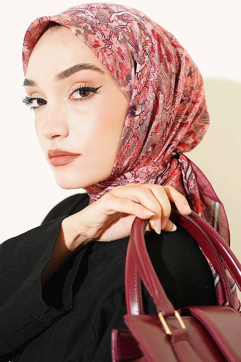 Velora Desenli Soft Eşarp Bordo