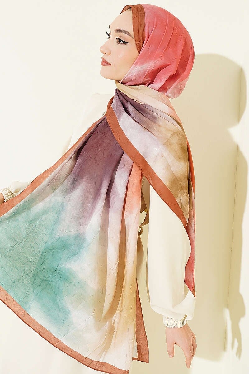 Watercolor Desen Bambu Kraş Şal Camel
