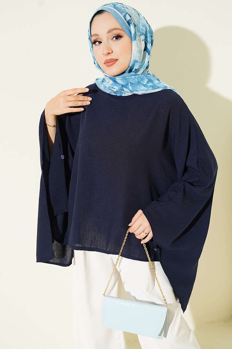 Yarasa Kol Basic Bluz Lacivert