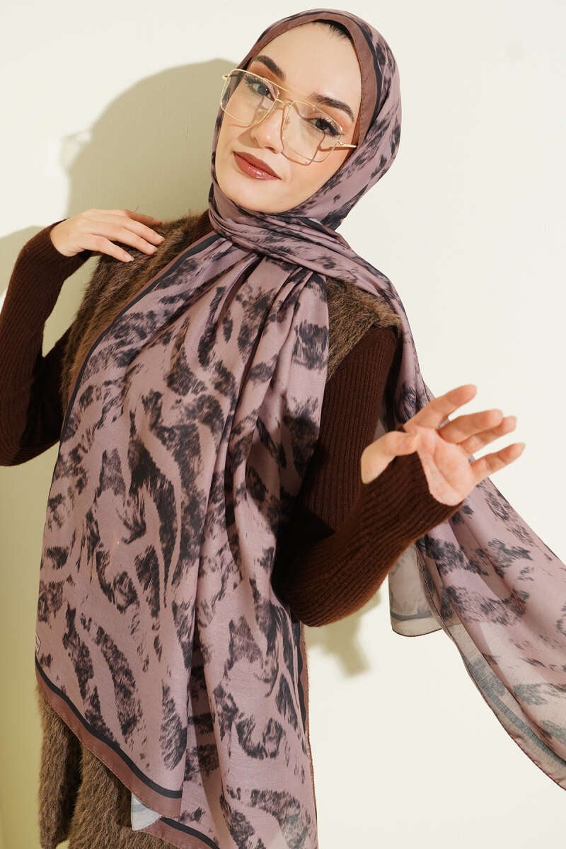 Zebra Desen Şal Camel