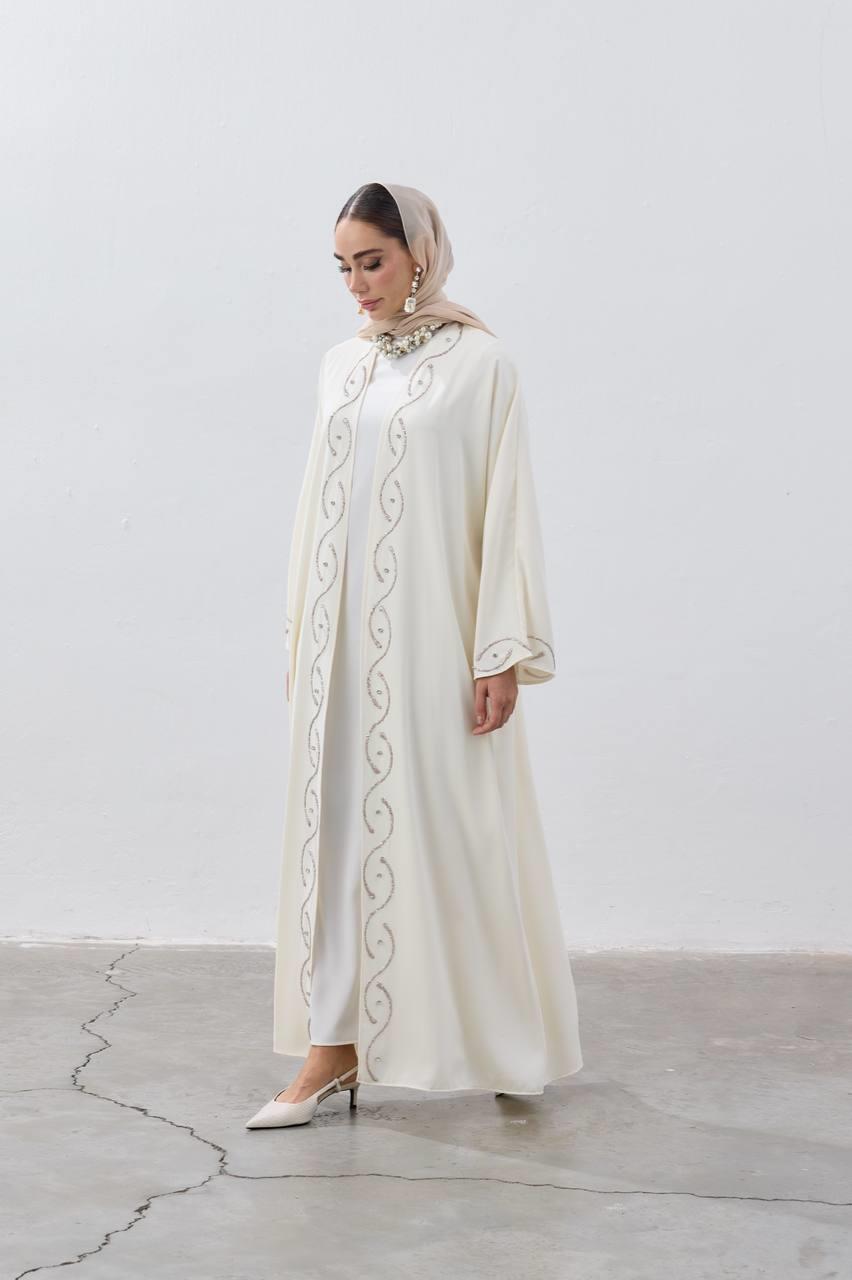 Stone Detailed Premium Abaya EcruStone Detailed Premium Abaya Ecru