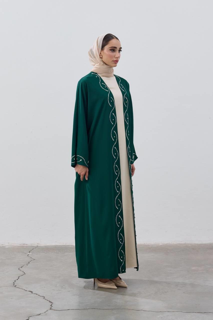 Stone Detailed Premium Abaya Emerald GreenStone Detailed Premium Abaya Emerald Green