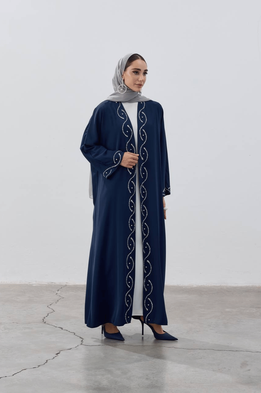 Stone Detailed Premium Abaya Navy BlueStone Detailed Premium Abaya Navy Blue