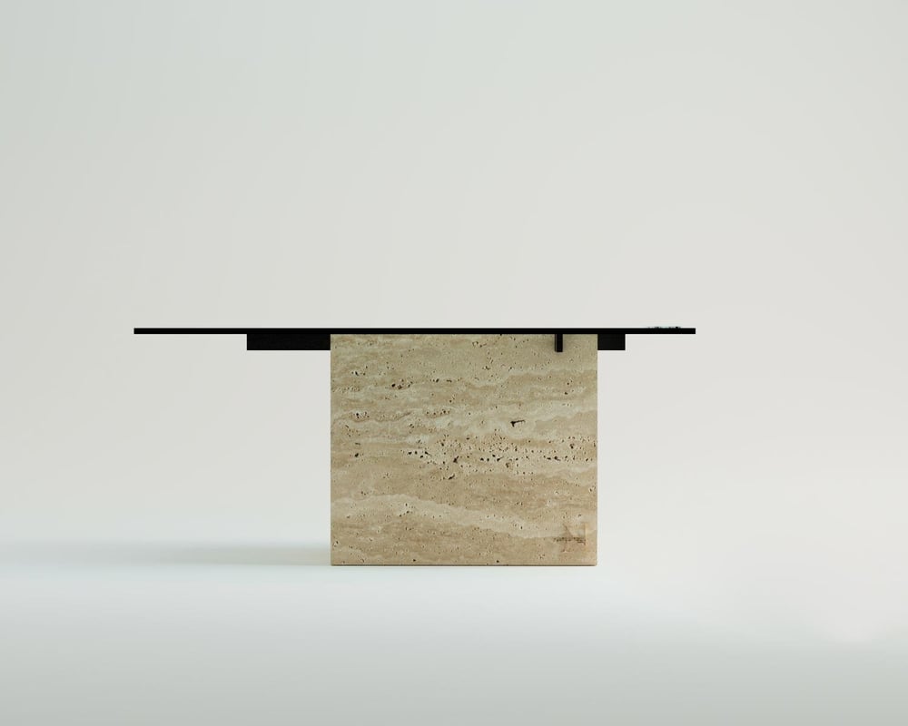Cora-Travertine Cube Metal Piece Centre Coffee Table