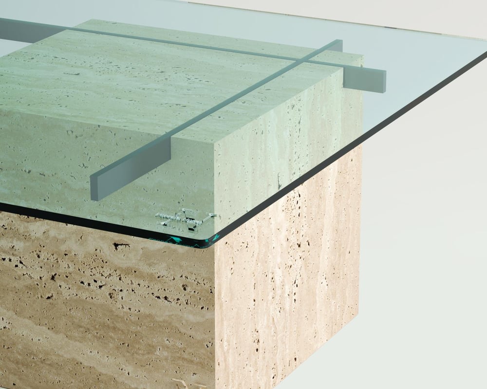 Cora-Travertine Cube Metal Piece Centre Coffee Table