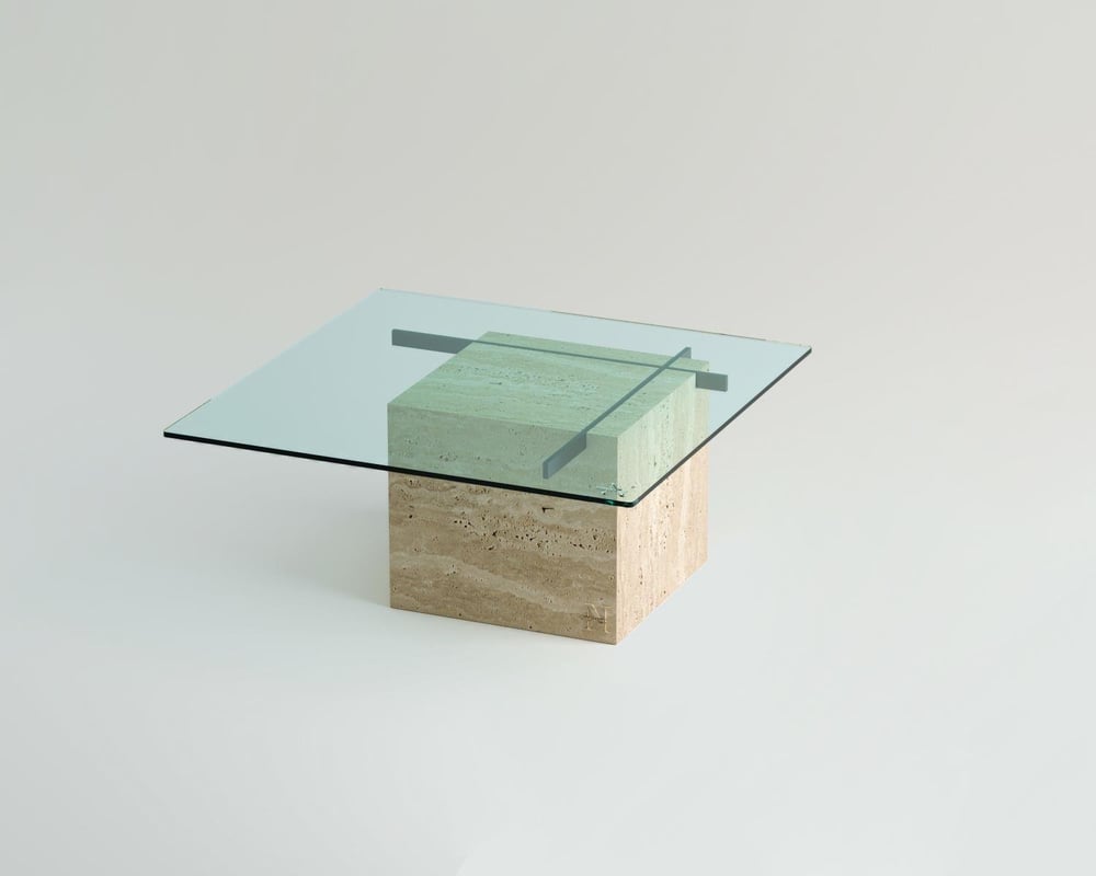 Cora-Travertine Cube Metal Piece Centre Coffee Table