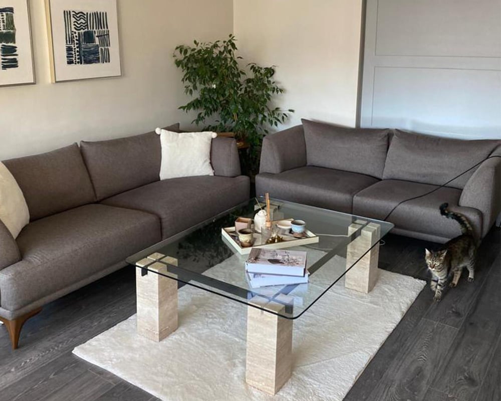 Emilia-Table basse centrale en marbre, métal et verre