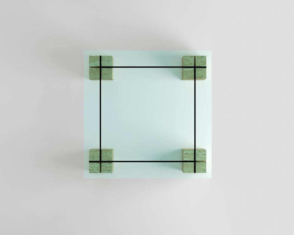 Emilia-Table basse centrale en marbre, métal et verre