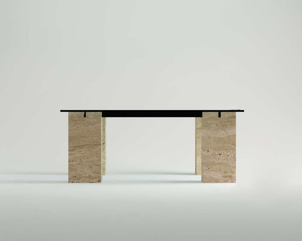 Emilia-Table basse centrale en marbre, métal et verre