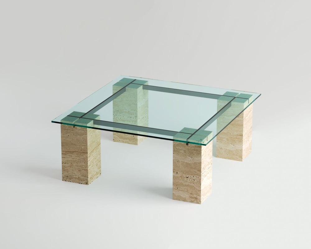 Emilia-Table basse centrale en marbre, métal et verre