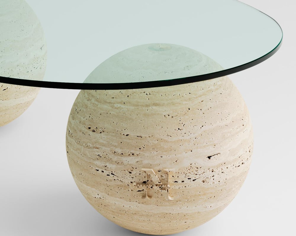 Hera-Table centrale sphère en travertin