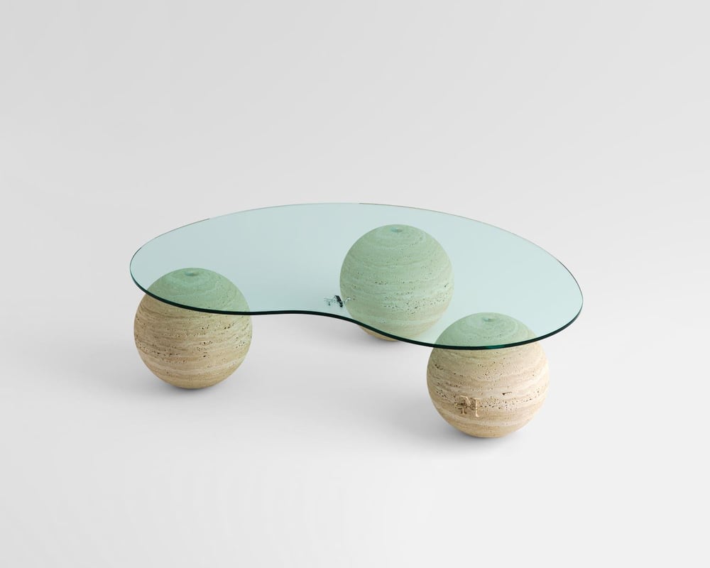 Hera-Table centrale sphère en travertin