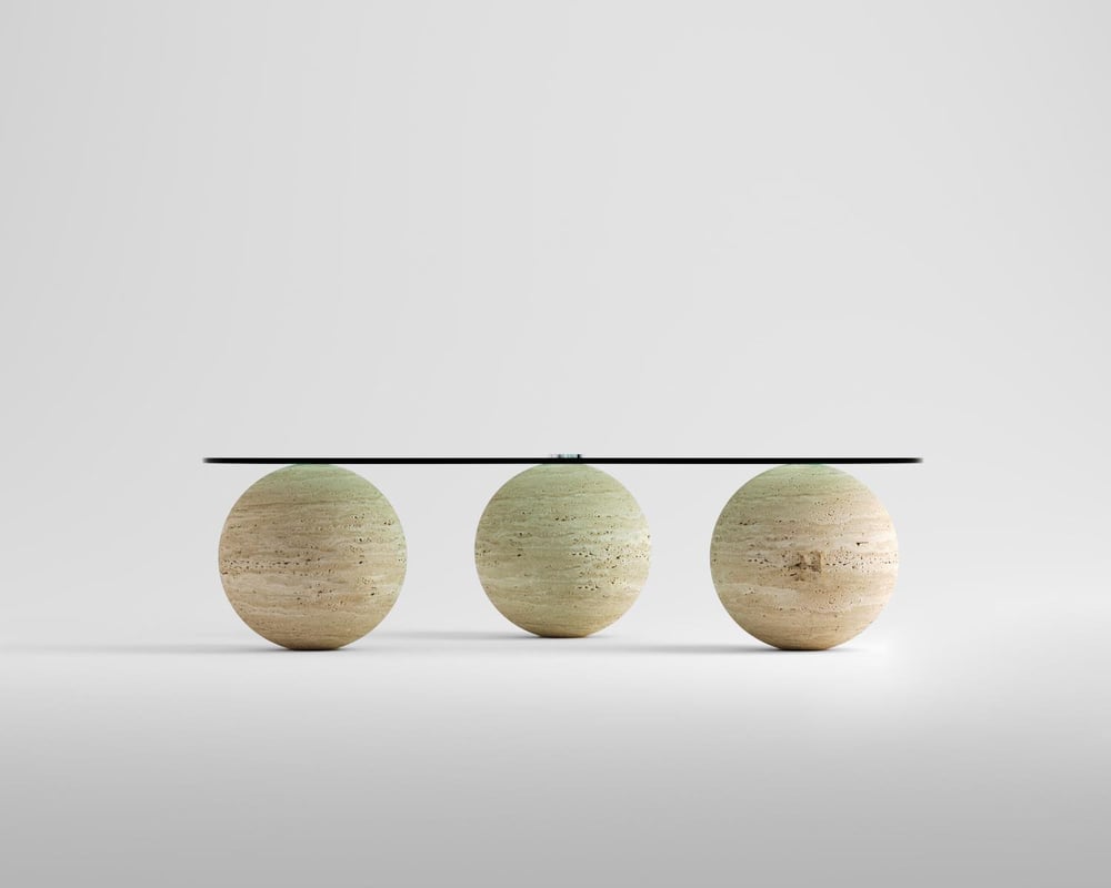 Hera-Table centrale sphère en travertin