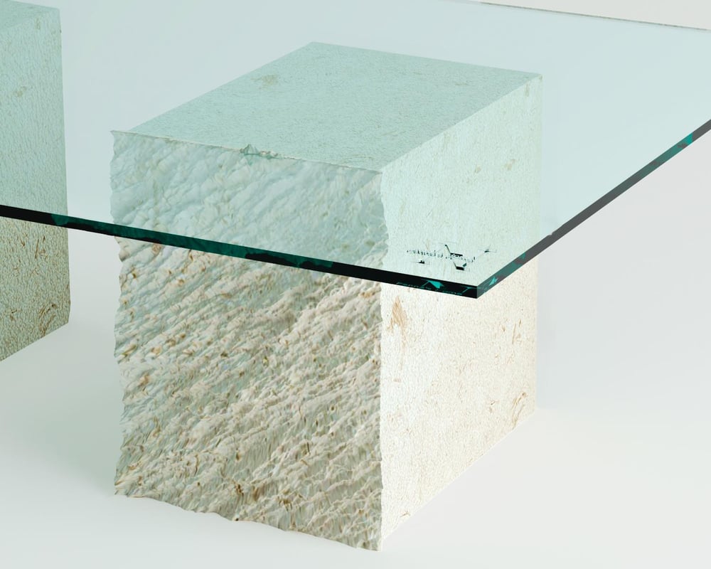 Jully-Table basse moyenne à 2 pieds en travertin sablé