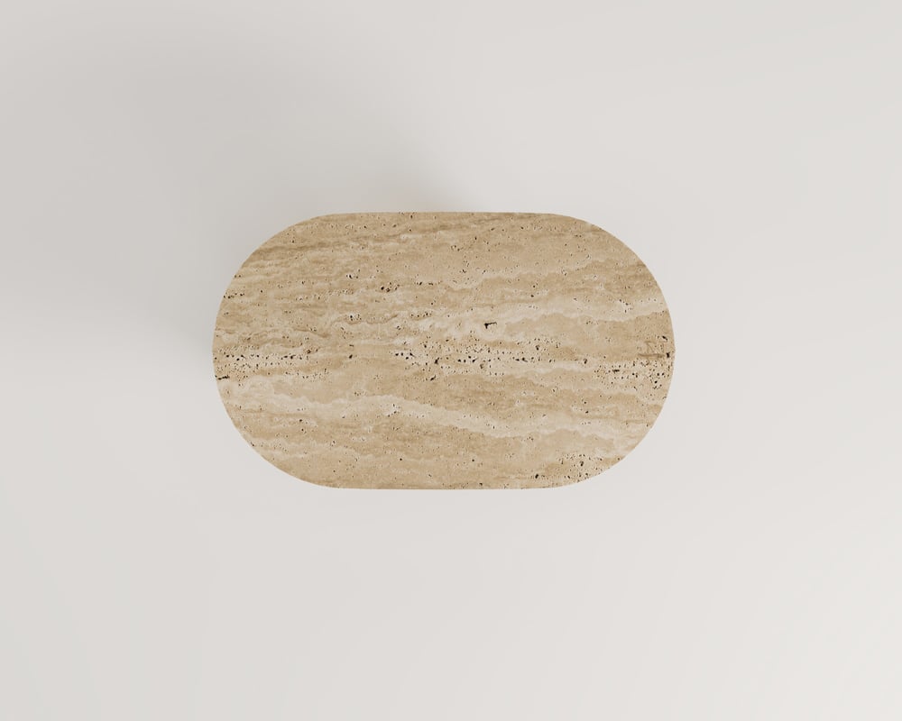 Pearl-Table basse centrale en travertin avec pied en V