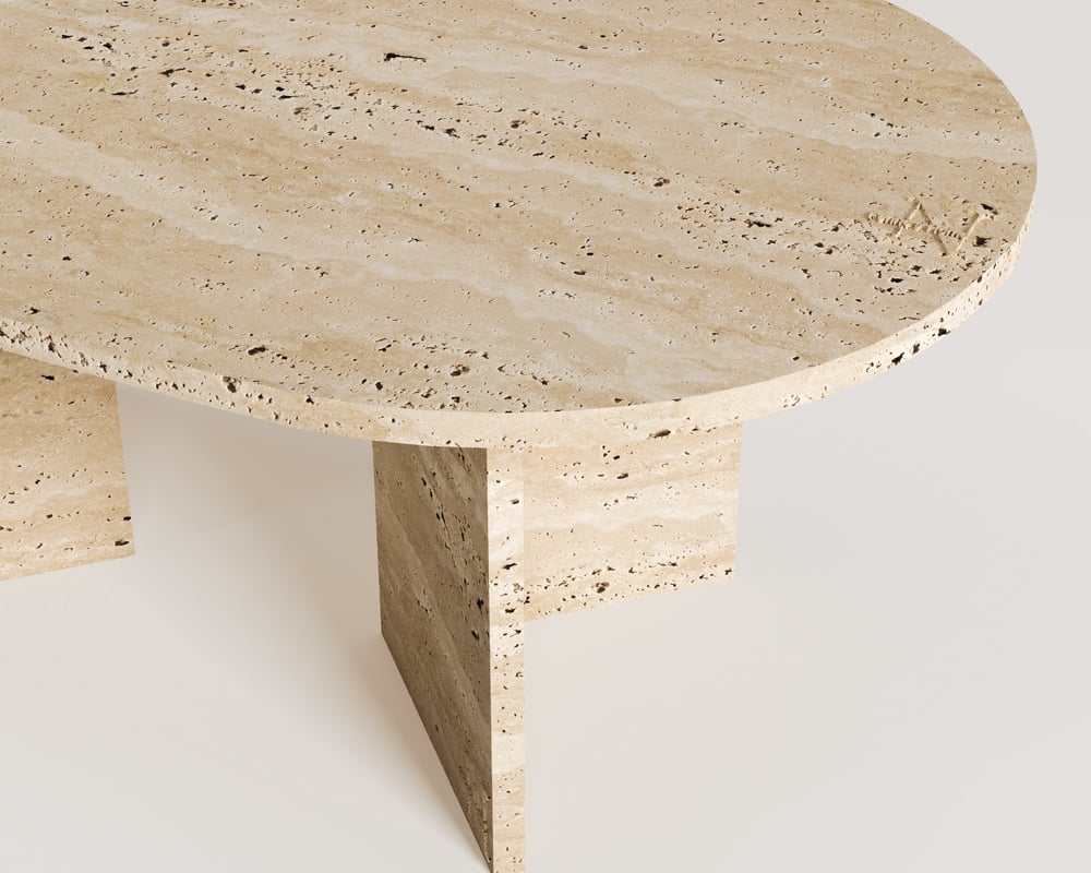 Pearl-Table basse centrale en travertin avec pied en V