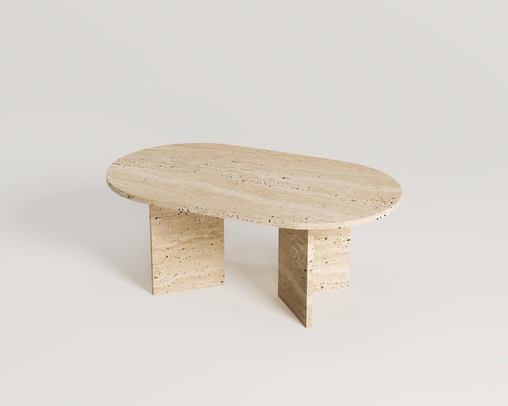 Pearl-Table basse centrale en travertin avec pied en V
