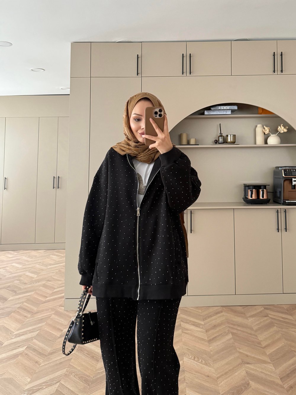 Aida Taşlı Üç İplik Takım Siyah