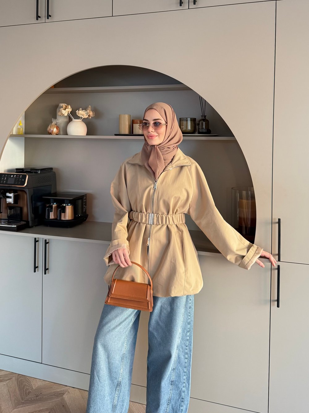 Alara Fermuarlı Trenç Camel (4561)