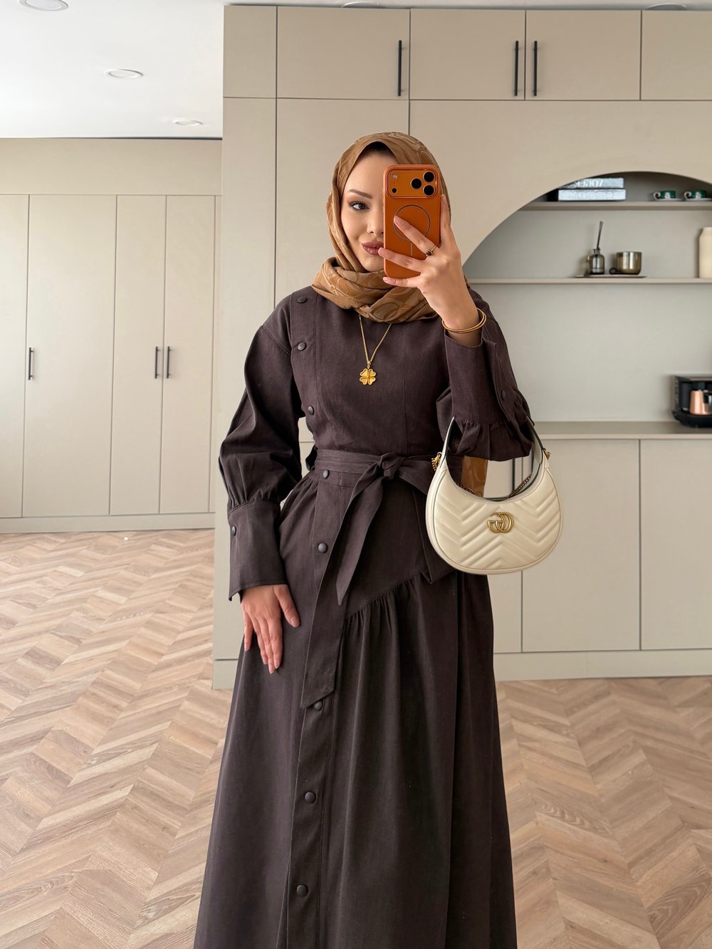 Alba Çıtçıtlı Kot Elbise Acı Kahve (614)