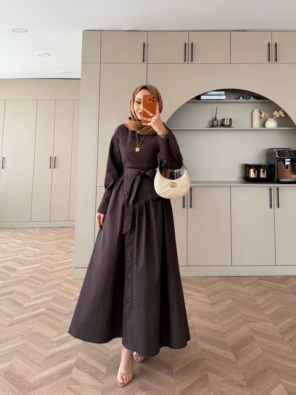 Alba Çıtçıtlı Kot Elbise Acı Kahve (614)