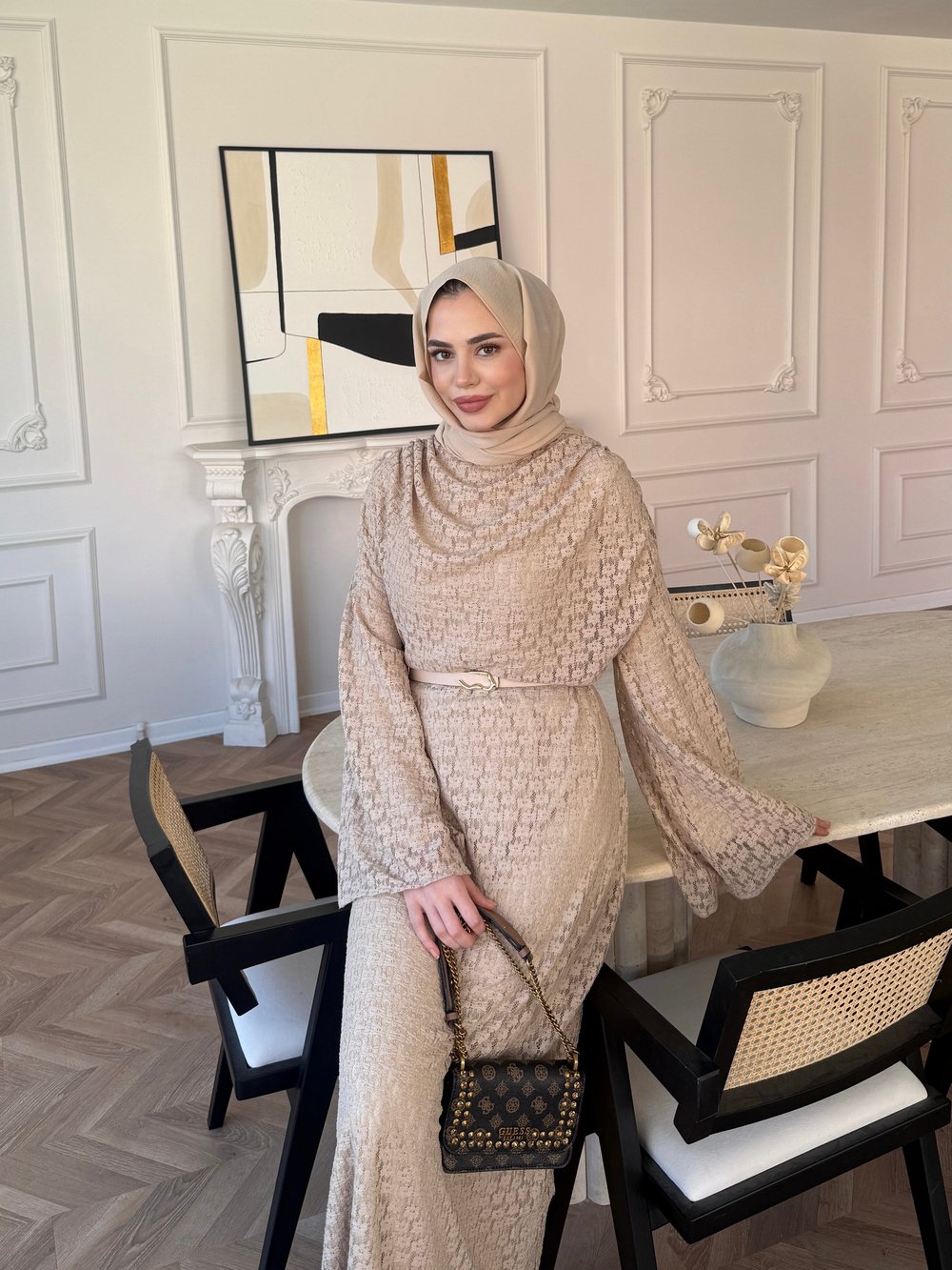 Allure Dantel Elbise Bej (4465)