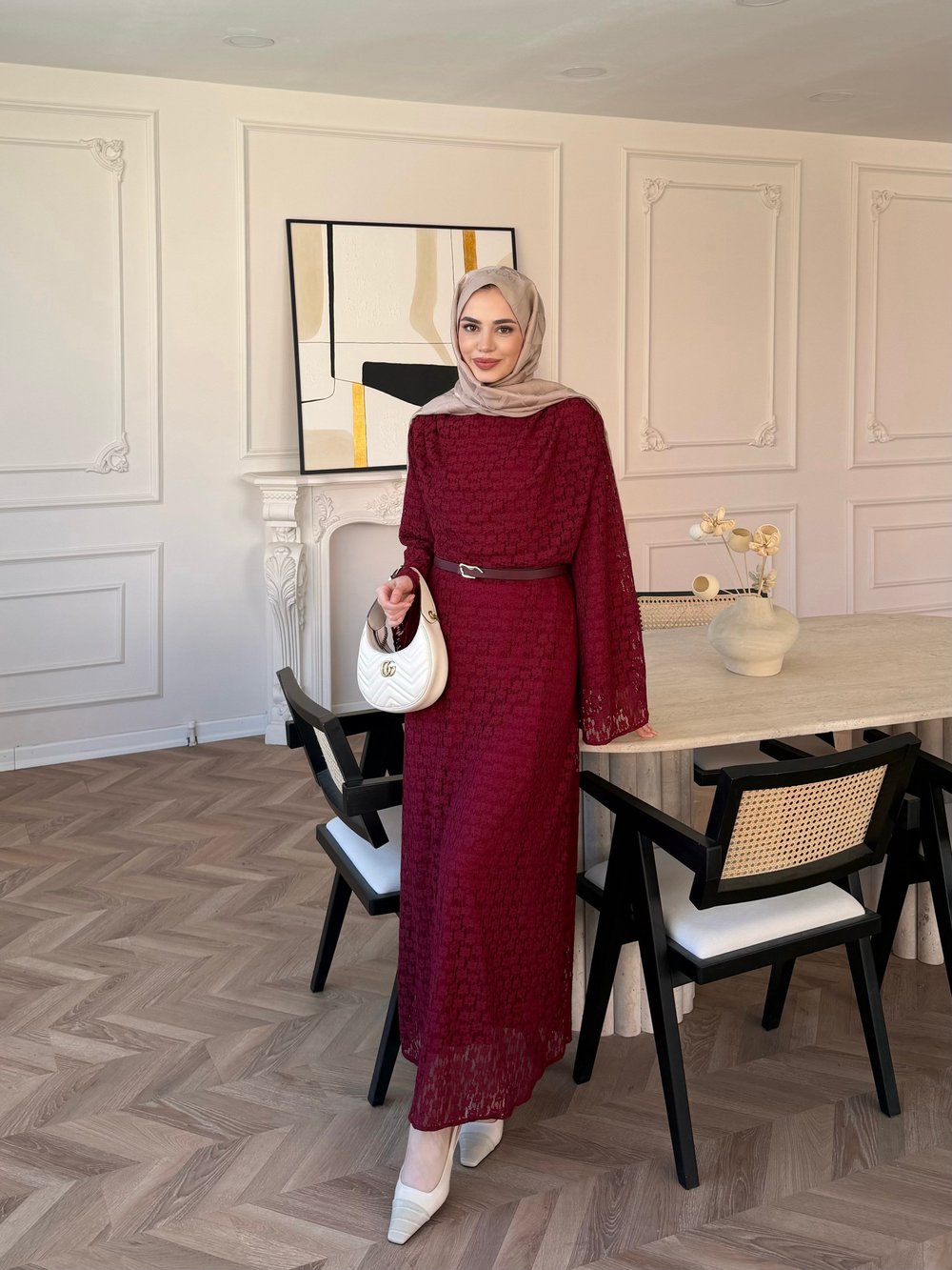 Allure Dantel Elbise Bordo (4465)