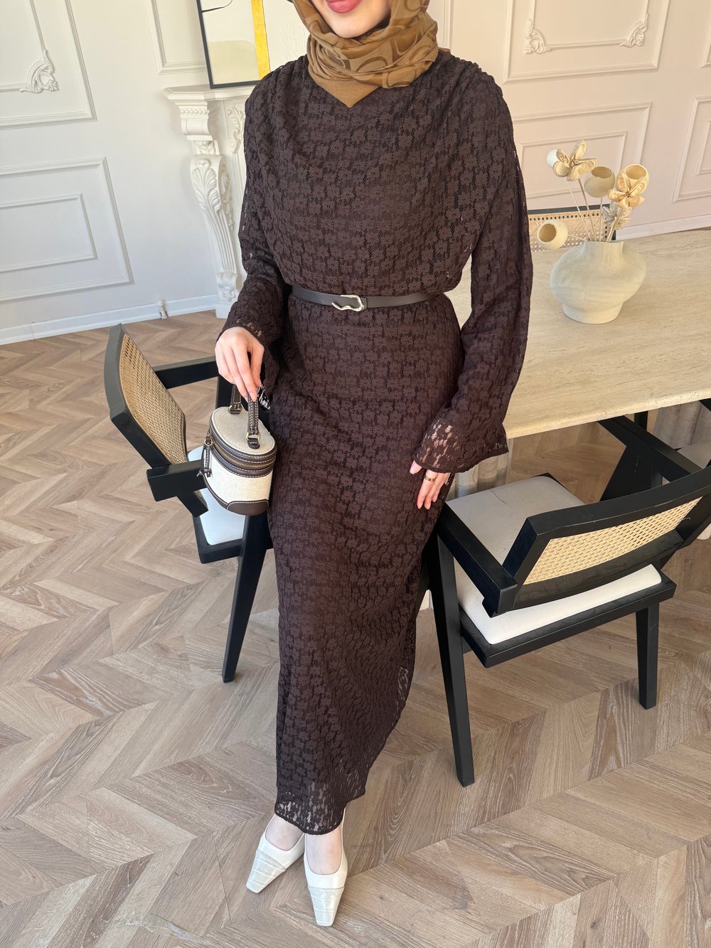 Allure Dantel Elbise Kahve (4465)