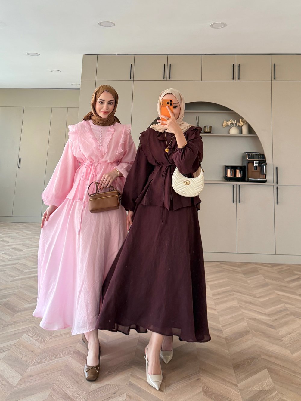 Almond Fırfır Detaylı Etekli Takım Mürdüm (F26007)