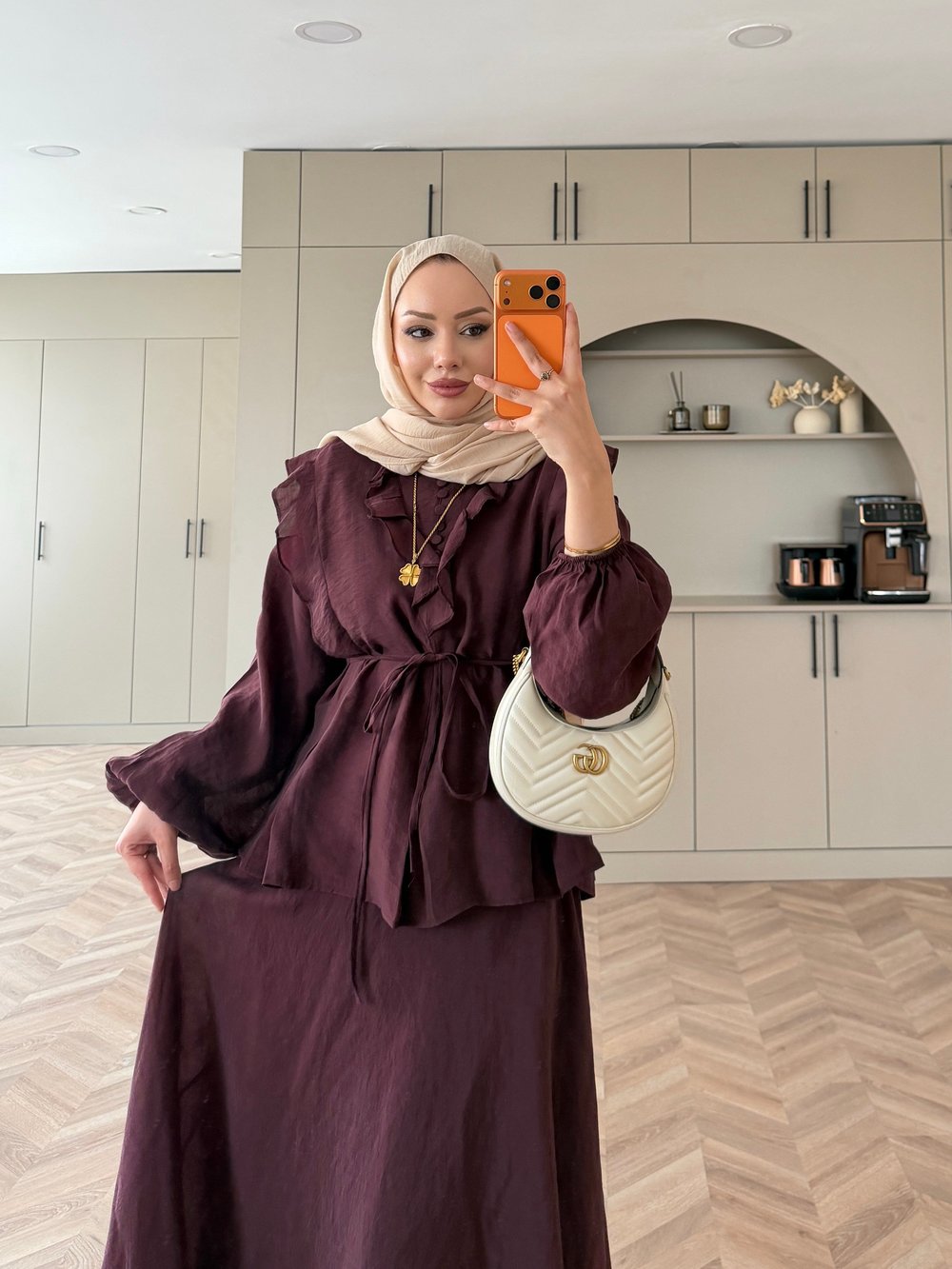 Almond Fırfır Detaylı Etekli Takım Mürdüm (F26007)